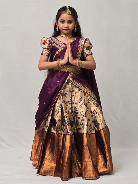 kids lehenga choli lichi silk Purple Wholesale kids apparel in Bangalore